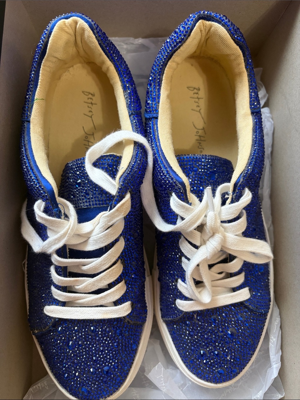 Betsey Johnson Electric Blue Crystal Lace-Up Sneakers
